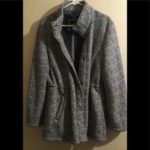 SUPER SOFT ULTRA WARM HERRINGBONE GATHER WAIST SHERPA LIKE LINING OFFICE COAT
